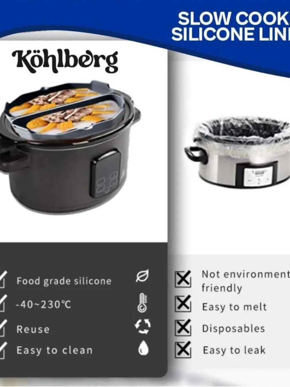 Slow Cooker Divider Liners Reusable BPA-Free Heat-Resistant Easy Cleanup